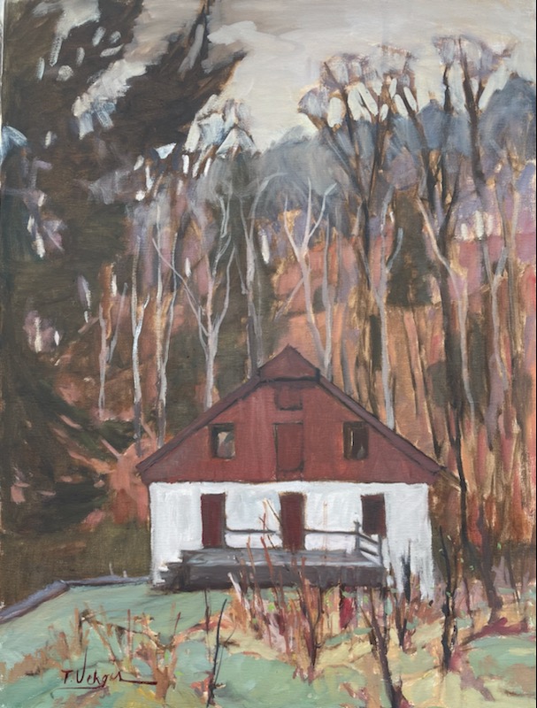 THOMPSON NEELY MILL, DECEMBER MORNING by Trisha Vergis - 24 x 18 inches, oil on canvas • $3,350