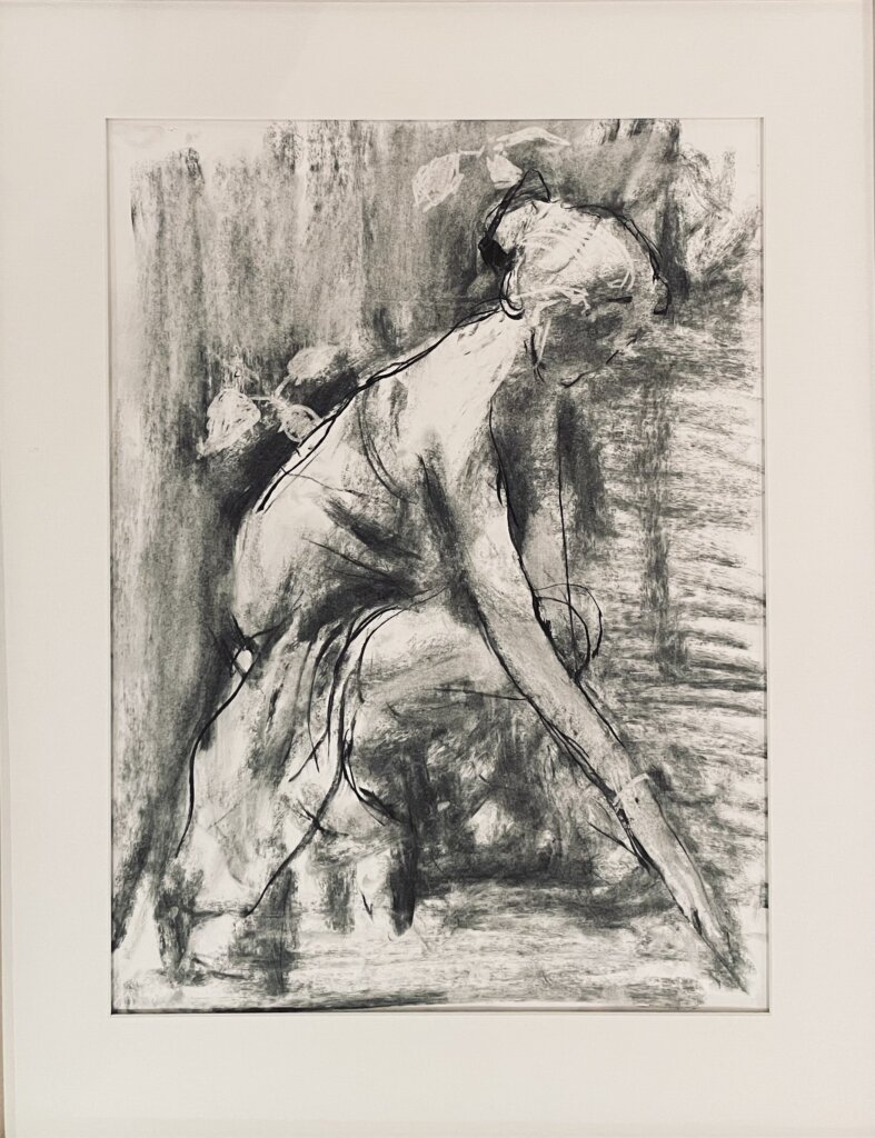UNTITLED, WOMAN REACHING by David Stier - 22.5 x 16.5 inches, charcoal on paper, with mat, museum glass in custom frame by artist • $1,500