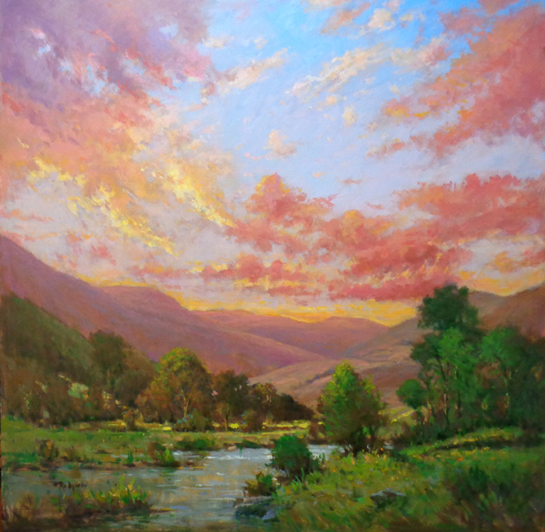 BLAZING SUNSET, STATE COLLEGE by Jim Rodgers - 30 x 30 in., o/b • $7,500