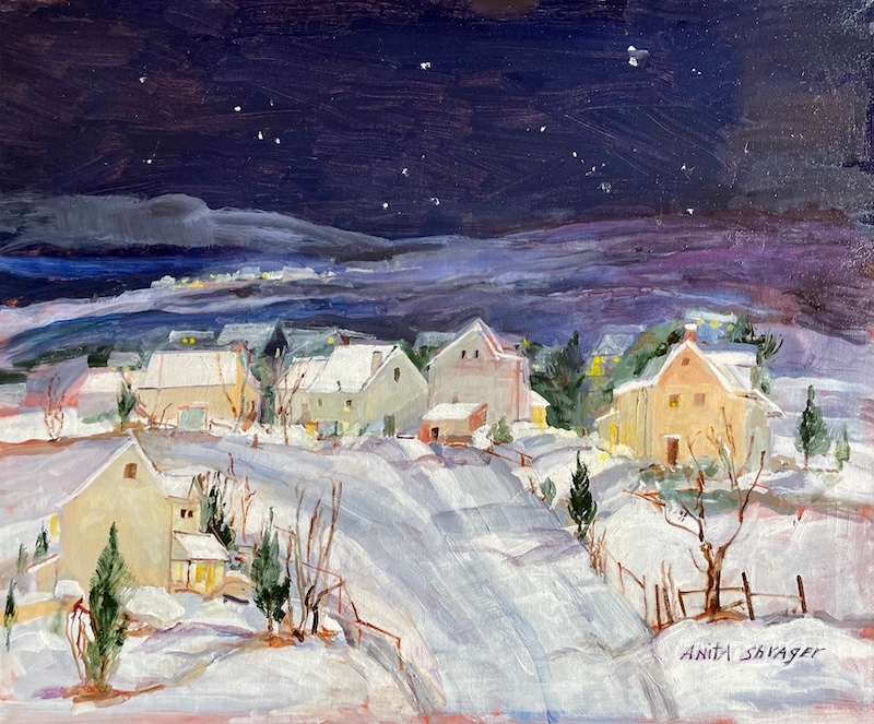 MOONLIGHT ON THE SNOW by Anita Shrager - 20 x 24 inches, oil on linen • $4,000