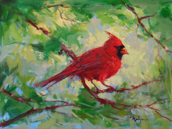 SPRING CARDINAL by Jim Rodgers - 12 x 16 in., o/b • $2,500