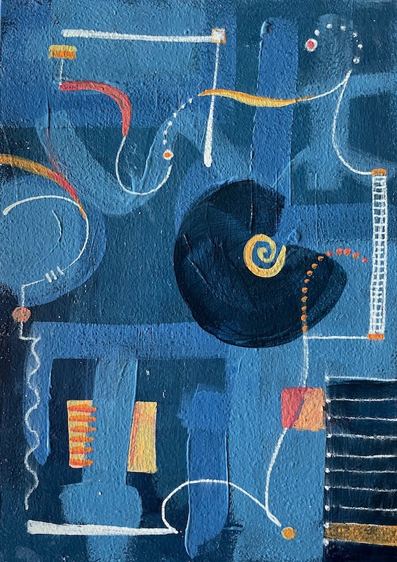 DENIM BLUES by Rhonda Garland - 7 x 5 in., acrylic on canvas board • SOLD