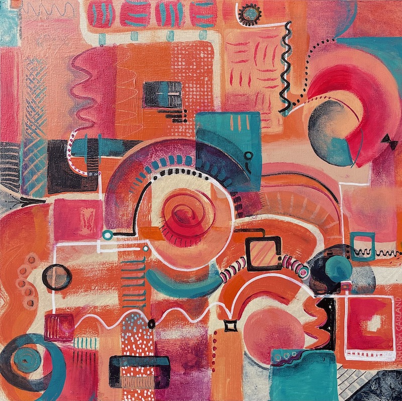 JAZZED UP by Rhonda Garland - 18 inches square, acrylic on board • $2,400