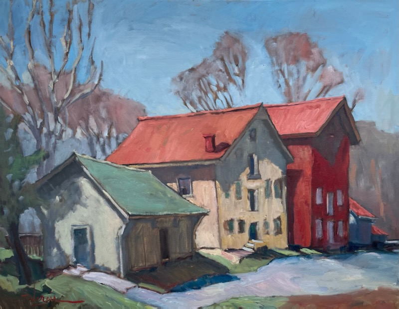 Part of the Spring '22 Artsbridge Show:  MARCH IN PRALLSVILLE MILL 24 x 30 inches, oil on canvas by Trisha Vergis • SOLD
