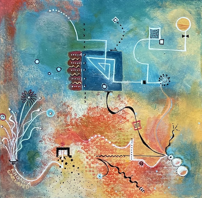 OCEAN'S PLAYGROUND I by Rhonda Garland - 10 inches sq., acrylic on board • SOLD