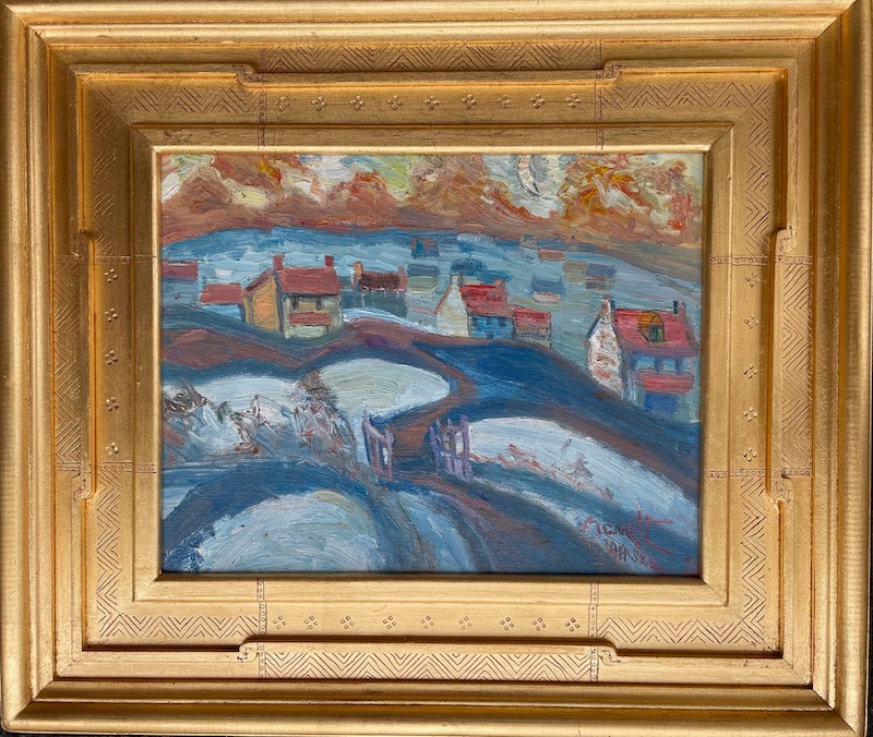 WINTER MOON OVER NEW HOPE by Joseph Barrett - 11 x 14 inches, oil on canvas board • $4,950