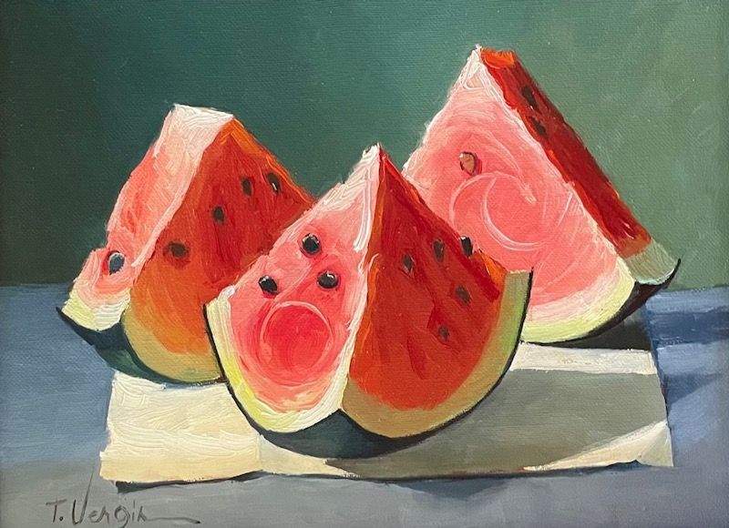 FARMSTAND WATERMELON by Trisha Vergis - 9 x 12 inches, oil on canvas • SOLD