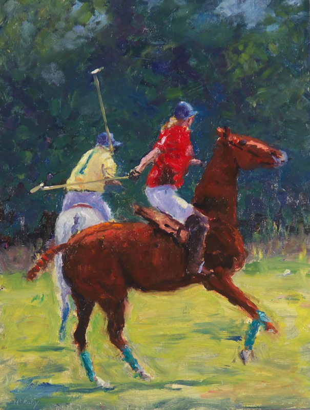 A summertime favorite:  POLO AT TINICUM PARK by Desmond McRory - 24 x 18 in., o/b • $2,500