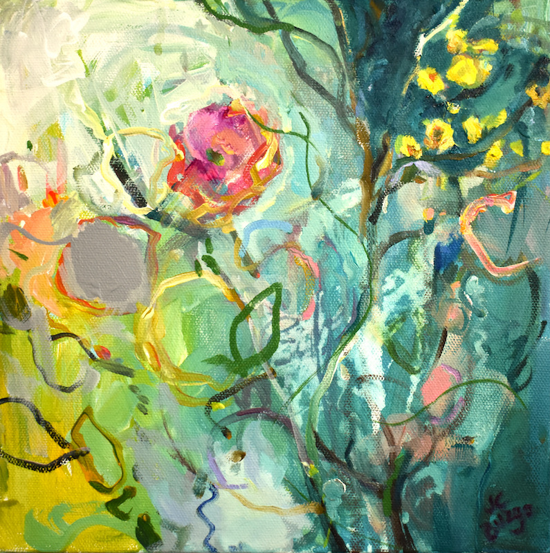 BOTANICAL GARDEN by Jean Childs Buzgo - 10 x 10 in., mixed media on canvas • $1,400