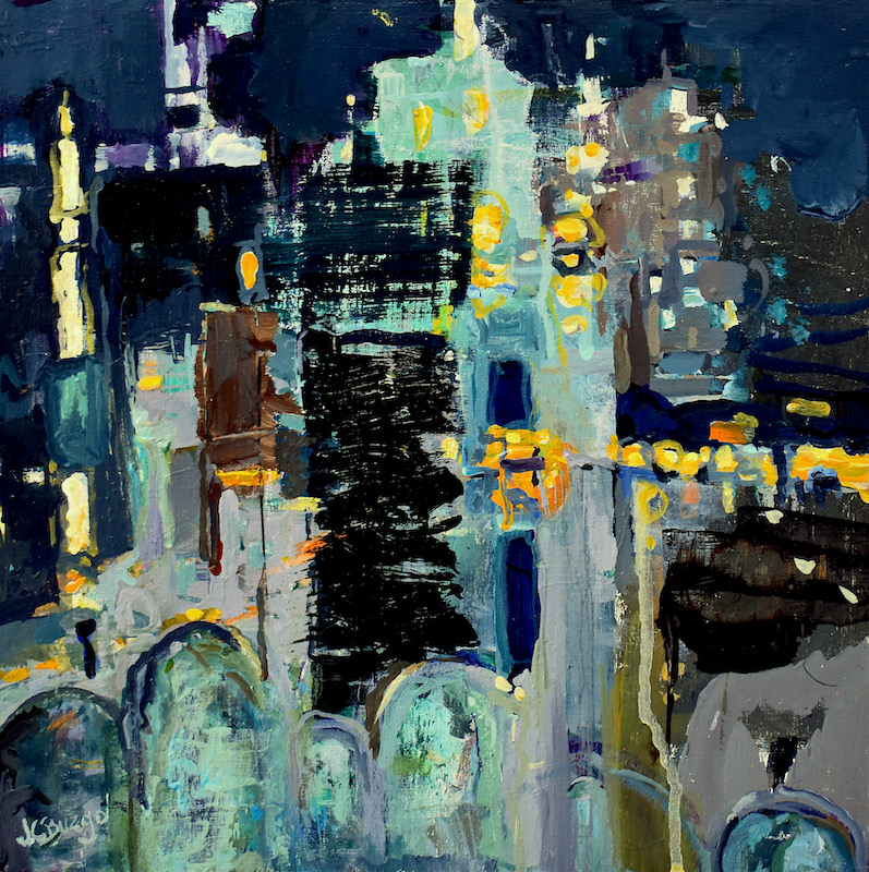 CITY ARCHITECTURE by Jean Childs Buzgo - 12 x 12 inches, acrylic on birch panel • SOLD