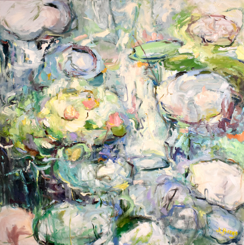 FLOWING LILIES by Jean Childs Buzgo - 24 x 24 inches, mixed media on canvas • $4,000