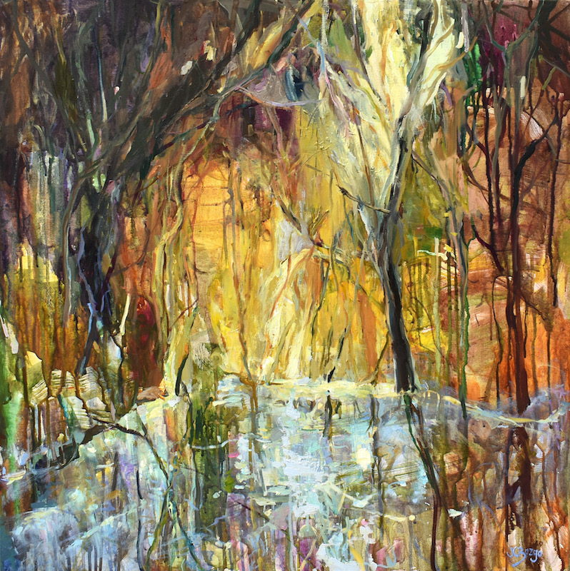 MORNING LIGHT by Jean Childs Buzgo - 30 x 30 in., mixed media on canvas • SOLD