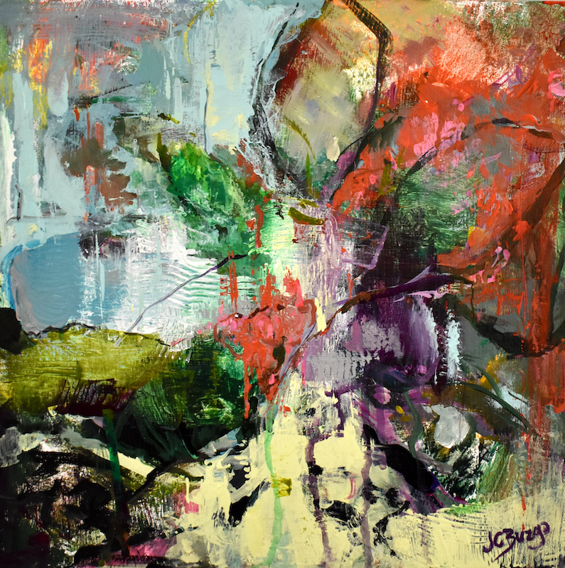 Truly stunning:  THE LILIES AS I DREAMED THEM by Jean Childs Buzgo - 12 x 12 in., acrylic/mixed media on birch panel • SOLD
