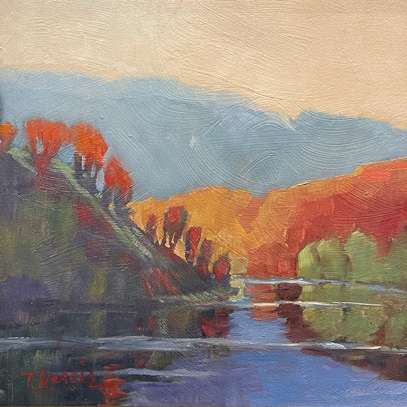 AUTUMN ON THE DELAWARE by Trisha Vergis -10 inches square, oil on canvas • $1,600