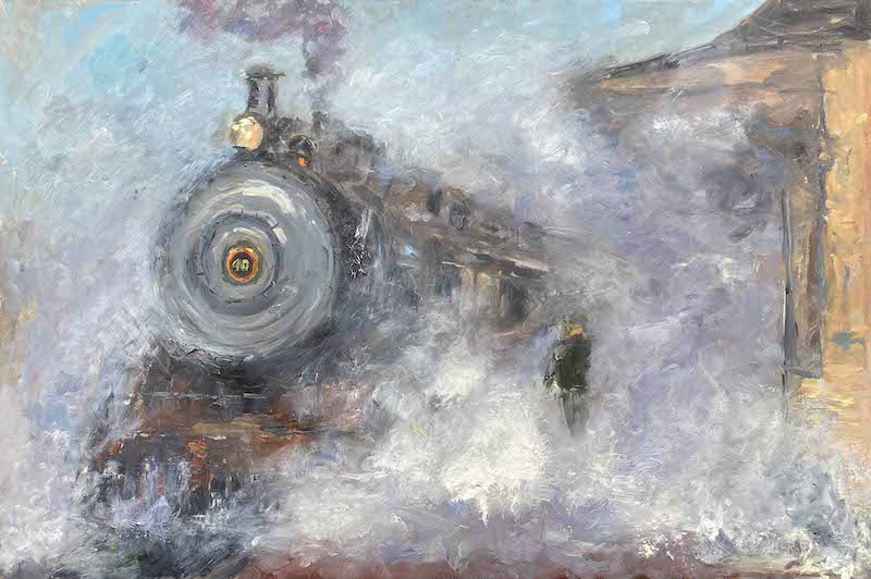 OLD NO. 40 AT NEW HOPE STATION by Desmond McRory - 24 x 36 in., o/b • SOLD