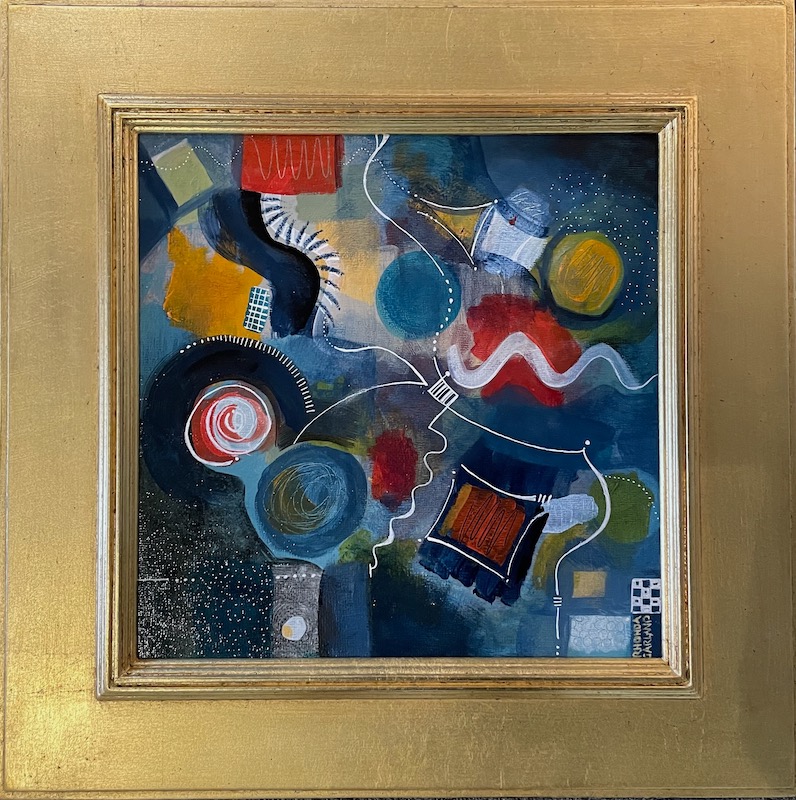 THRILL RIDE by Rhonda Garland - 12 inches square, acrylic on board, in custom Madary frame • SOLD
