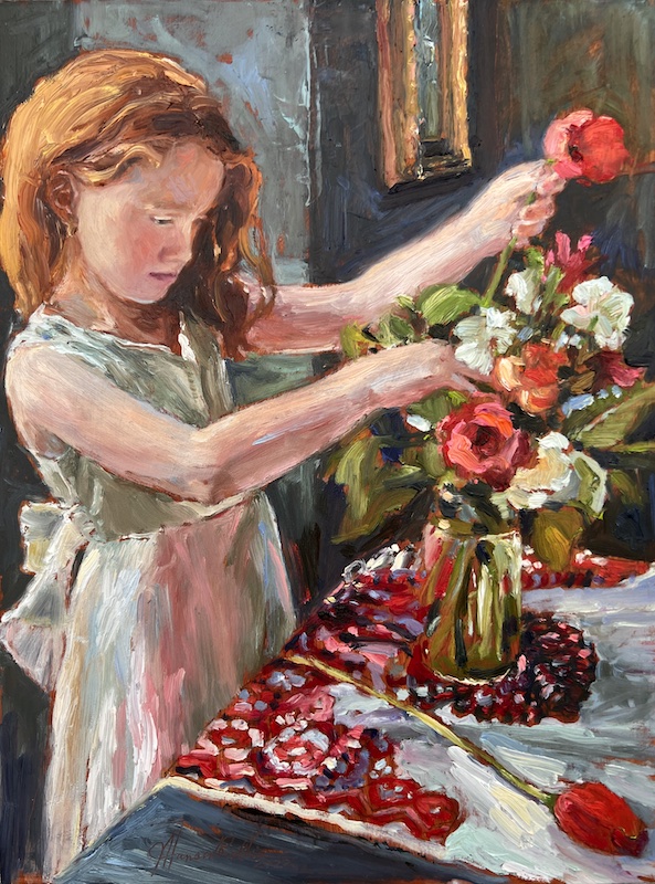 TULIPS ARE RED by Jennifer Hansen Rolli - 12 x 9 inches, oil on board, in custom Madary frame • SOLD