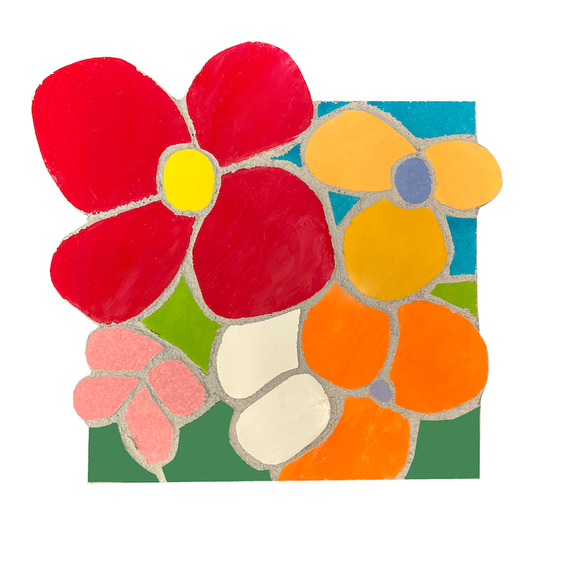 Groovy!:  BRIGHT FLORAL by Jonathan Mandell- 12.5 x 11.5 1.5 inches, tile wall mosaic • $1,900