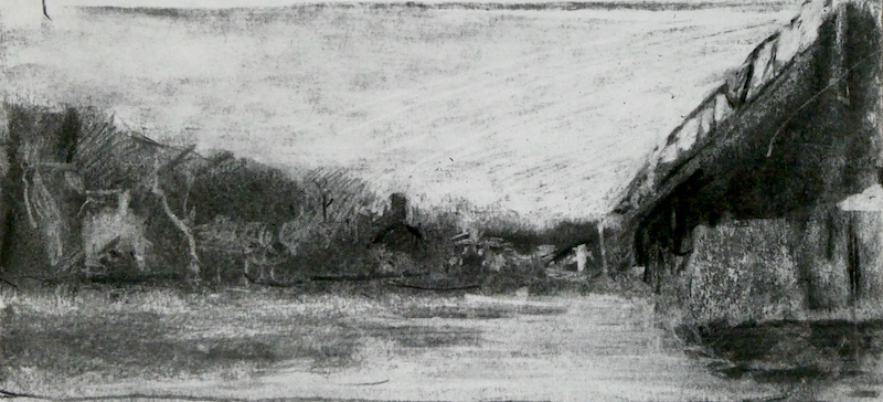 RIVER VIEW (Study) by David Stier - 5 x 11 in., charcoal on paper • SOLD