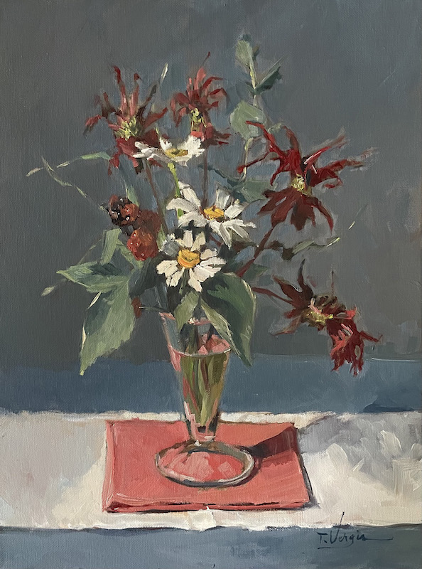BERRIES, BEE BALM AND DAISIES by Trisha Vergis - 16 x 12 inches, oil on canvas • $2,200