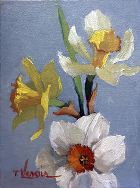 DAFFODILS AFTER THE RAIN by Trisha Vergis - 8 x 6 inches, oil on canvas board • SOLD