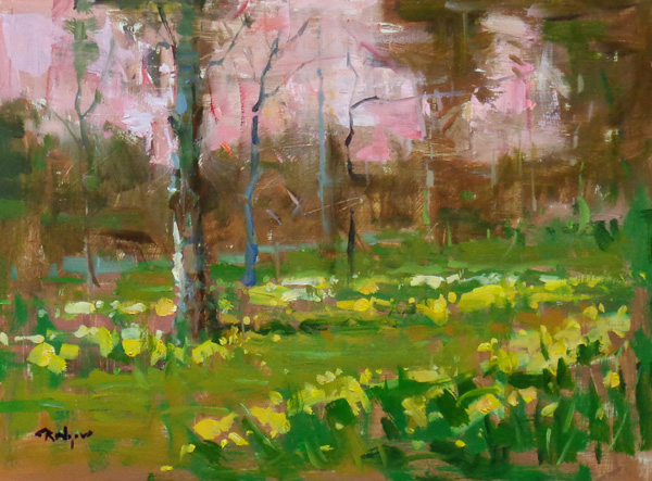 DAFFODILS, EVENING LIGHT  by Jim Rodgers - 12 x 16 inches., oil on board • SOLD