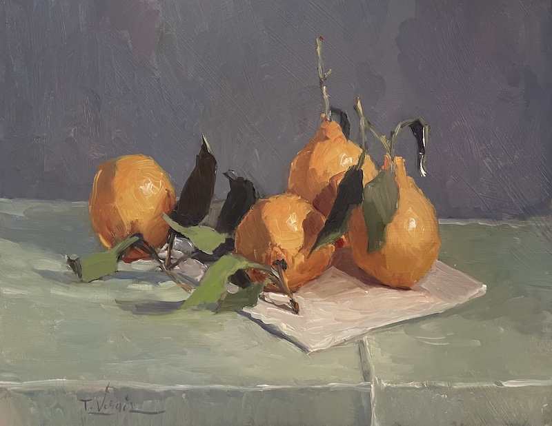 TANGERINES by Trisha Vergis - 13.5 x 16 inches, oil on board • $2,400
