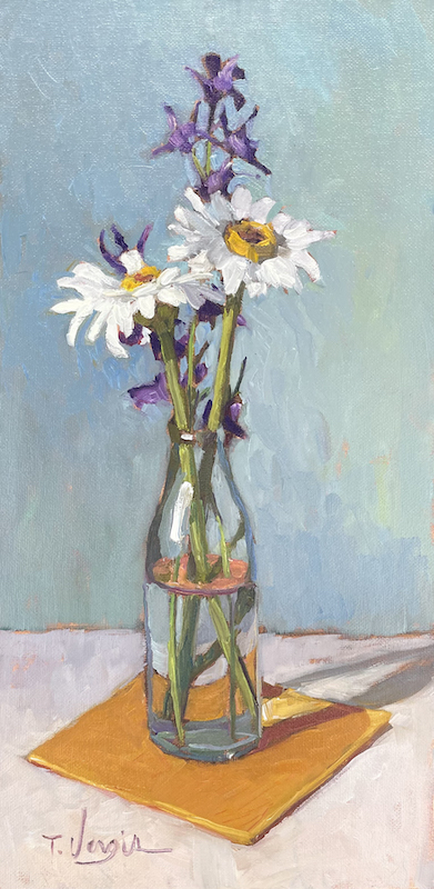TWO DAISIES by Trisha Vergis - 16 x 8 inches, oil on canvas board • $1,900