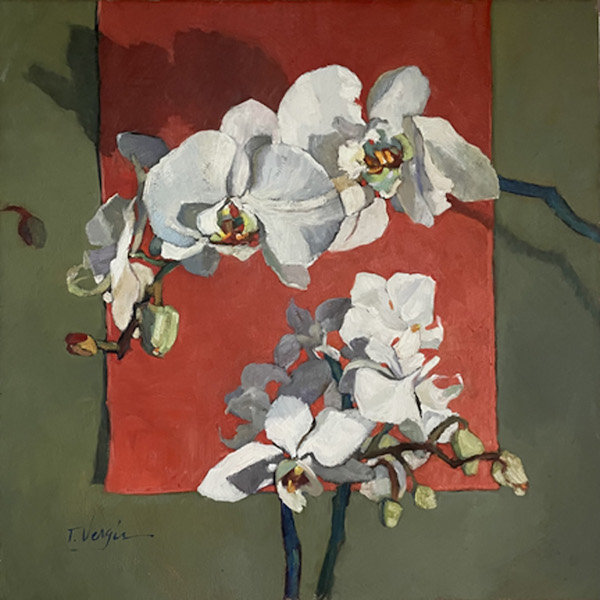 TWO ORCHIDS by Trisha Vergis - 18 x 18 inches, oil on canvas • $3,000