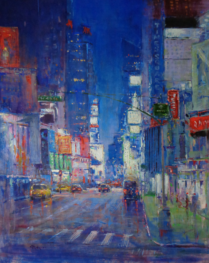 TIMES SQUARE BLUES  by Jim Rodgers - 30 x 24 inches., oil on board • $6,200