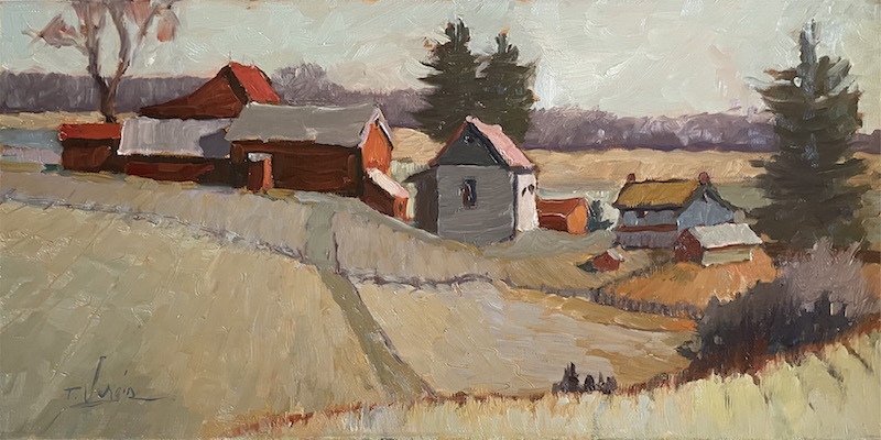 UNCLE JOE'S FARM by Trisha Vergis - 10 x 20 inches, oil on canvas • SOLD