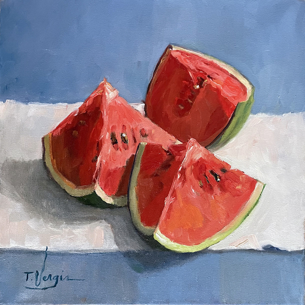 WATERMELON WEDGES by Trisha Vergis - 12 x 12 in., oil on canvas • SOLD
