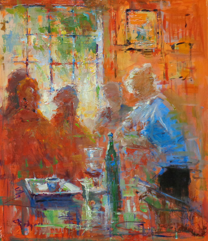 AFTERNOON AT THE PUB by Jim Rodgers - 10 x 12 inches, oil on board • $1,700