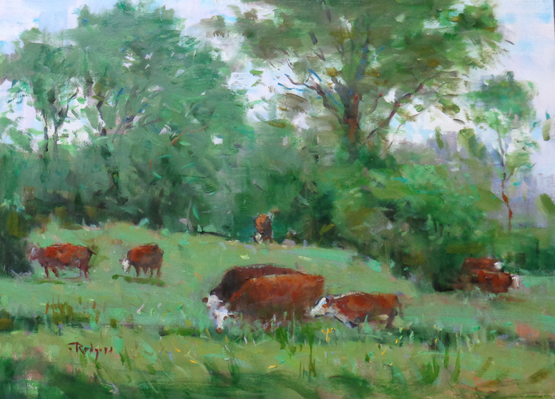 GRAZING IN THE COOL MORNING by Jim Rodgers - 12 x 16 inches, oil on board • $2,500