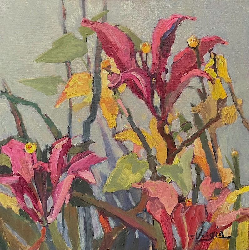DAY LILIES II by Trisha Vergis - 14 x 14 inches, oil on canvas • $2,200