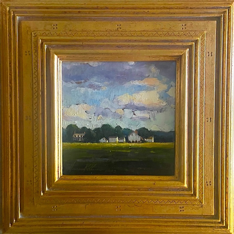 PATTERSON FARM by Jennifer Hansen Rolli -6 x 6 inches, oil on board, shown in custom David Madary frame • SOLD
