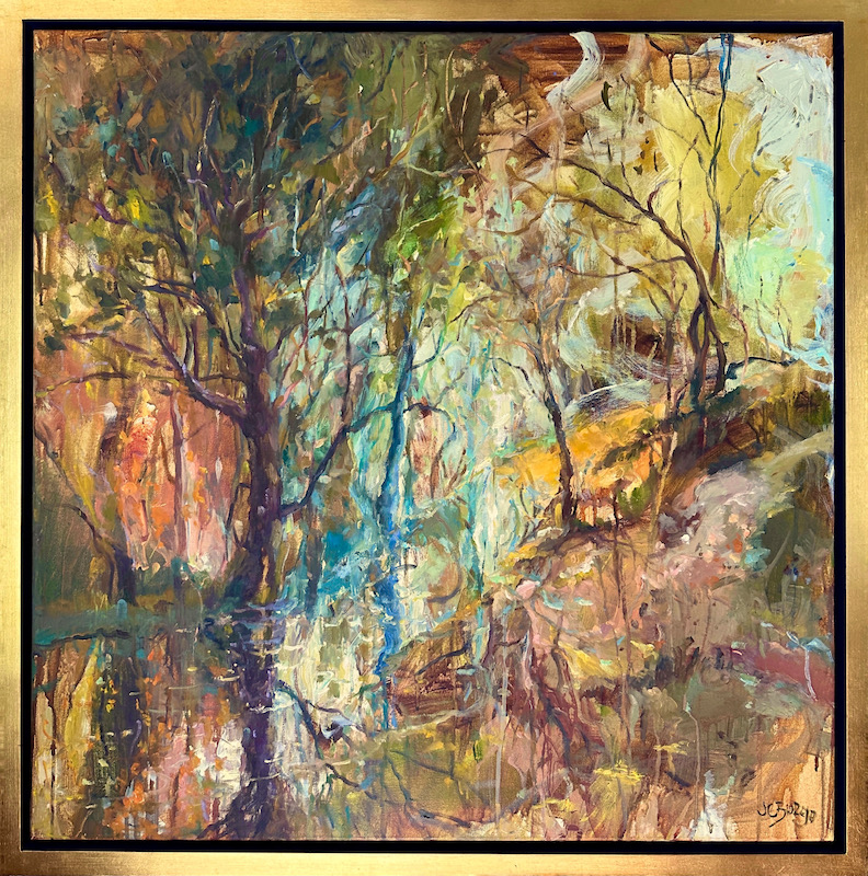 A FOREST III by Jean Childs Buzgo - 30 x 30 inches, mixed media on canvas (shown in custom David Madary floater frame) • SOLD