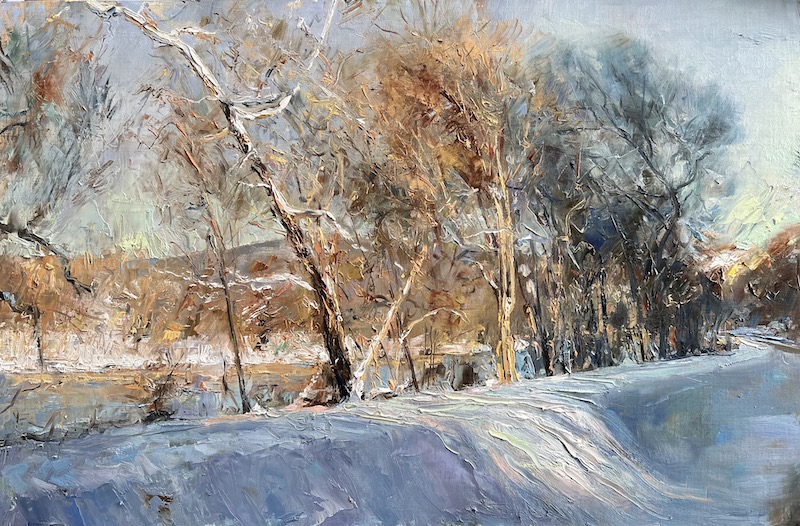 SNOW ON A SYCAMORE - 13 x 20 inches, oil on linen on board • SOLD