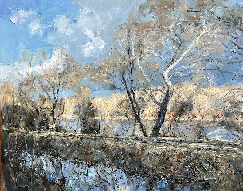 SYCAMORE ON THE CANAL by Glenn Harrington - 16 x 20 inches, oil on linen on board • SOLD