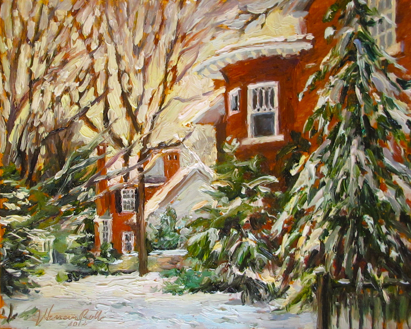 A winter favorite:  DOYLESTOWN SNOWY LANE by Jennifer Hansen Rolli - 8 x 10 inches, oil on board • SOLD