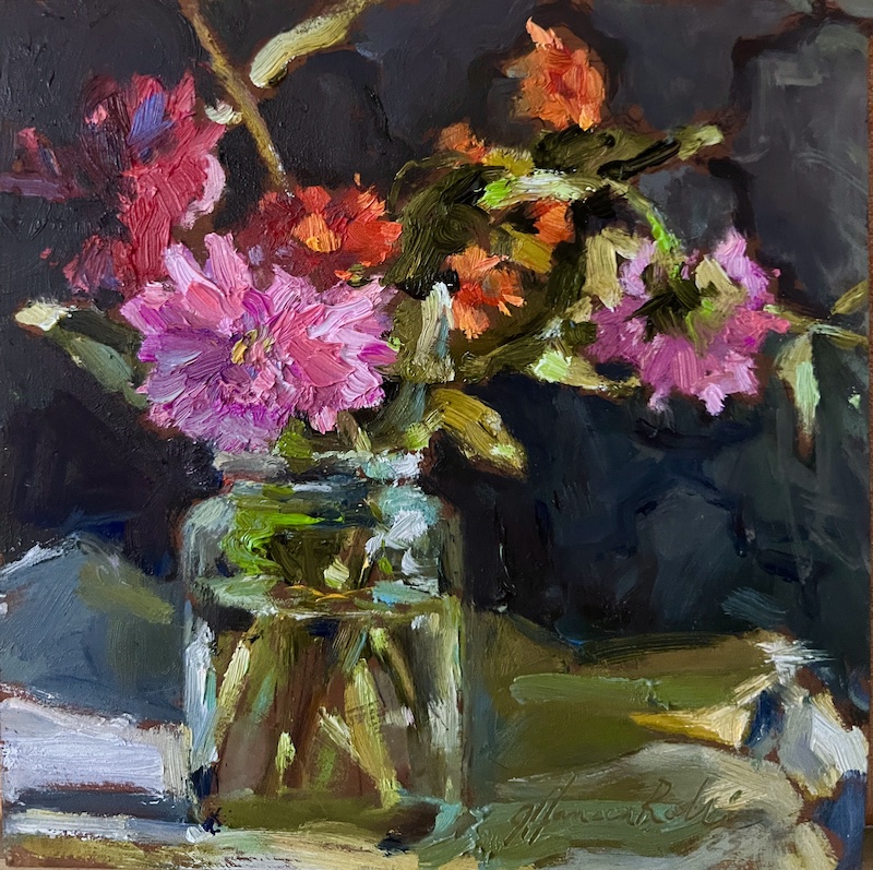 Just in and just sold!  GARDEN CUTTINGS by Jennifer Hansen Rolli - 6 x 6 inches, oil on board • SOLD