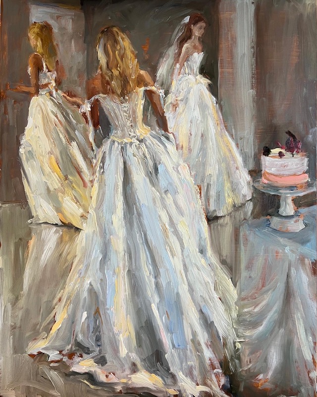 RUNWAY BRIDES, NYC by Jennifer Hansen Rolli - 14 x 11 inches, oil on board • SOLD