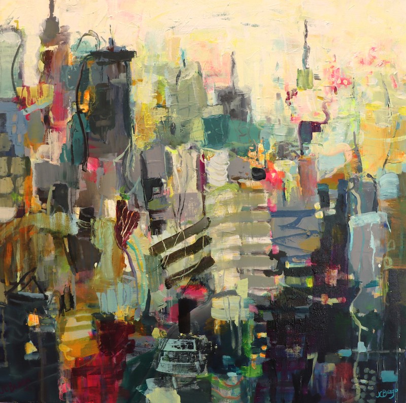 MANHATTAN MORNINGS by Jean Childs Buzgo - 24 inches square, acrylic on canvas • $4,000