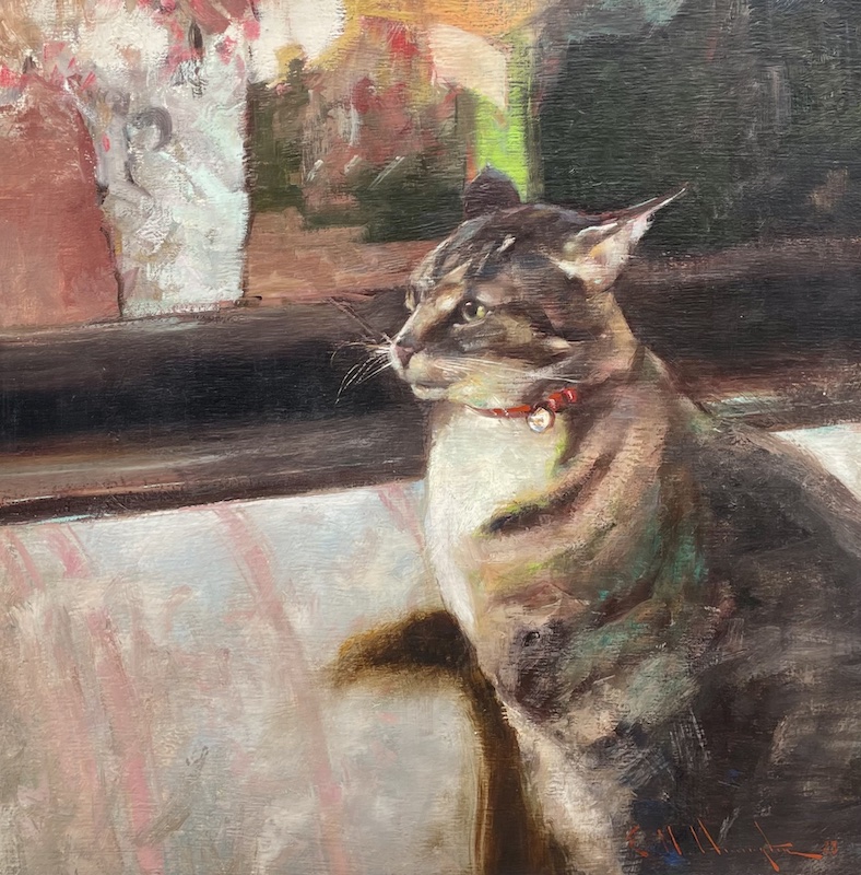 RESTAURANT CAT by Evan Harrington - 18 inches square, oil on linen on board • $4,600