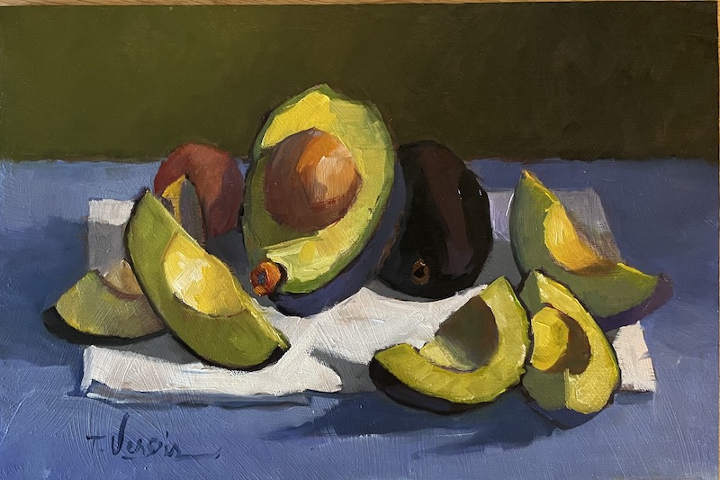 Ready for some guac?  AVOCADOS by Trisha Vergis - 8 x 12 inches, oil on board • $1,600
