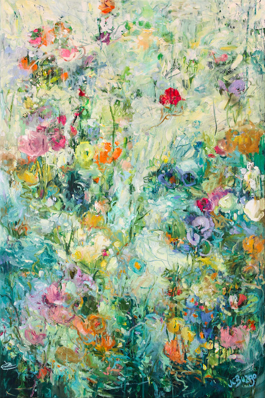 FLORAL SPLENDOR by Jean Childs Buzgo - 36 x 24 inches, mixed media on canvas • SOLD