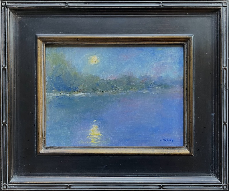 MOON ON THE DELAWARE by Desmond McRory - 9 x 12 inches, oil on board • SOLD