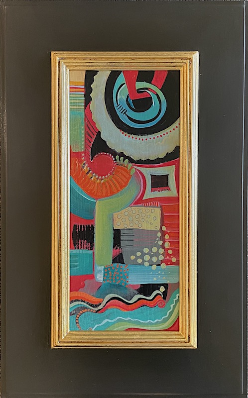 ROUND and ROUND by Rhonda Garland - 12 x 5.25 inches, acrylic on board, in custom David Madary frame • SOLD