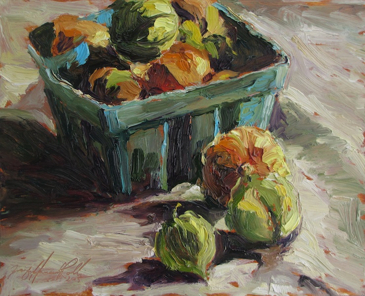 Time for salsa?  TOMATILLOS by Jennifer Hansen Rolli - 8  x 10 inches, oil on board • $2,200