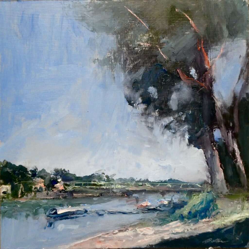 A stunner! SUMMER DAY, NEW HOPE by David Stier - 14 x 14 inches, oil on masonite • SOLD